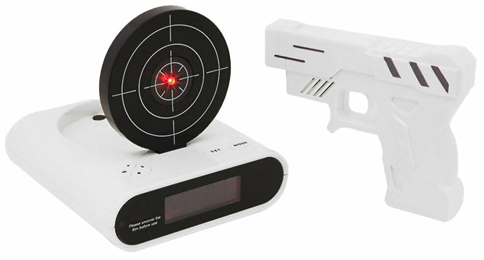 Идея для подарка: Подарки Электронный будильник "Пистолет с мишенью" белого цвета