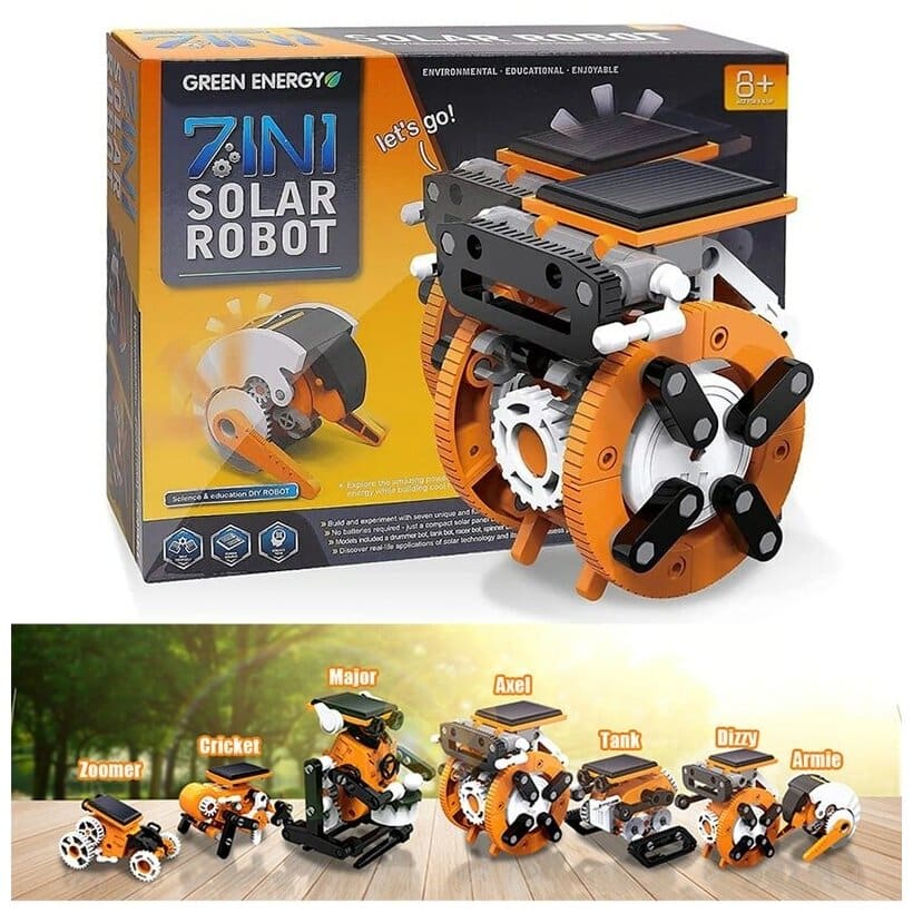 Идея для подарка: Робот-конструктор интерактивный головоломка на солнечной батарее 7 в 1 Solar Robot, оранжевый
