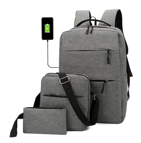 Идея для подарка: Рюкзак городской школьный для ноутбука, с USB выходом. Комплект 3 в 1 ( сумка, кошелёк). материал Оксфорд.