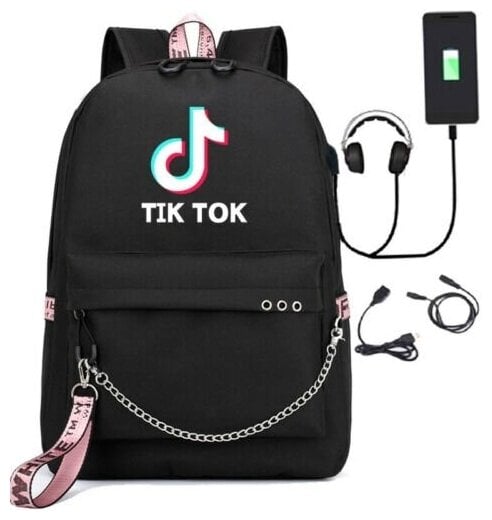 Идея для подарка: Рюкзак Tik Tok с USB зарядкой и кабелем для наушников