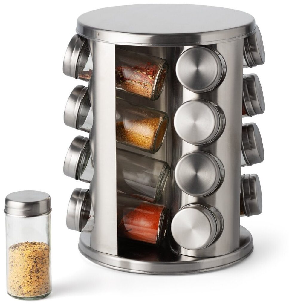 Идея для подарка: Shiny Kitchen Набор емкостей для специй на вращающейся подставке A8301, 80 мл, серебристый/прозрачный