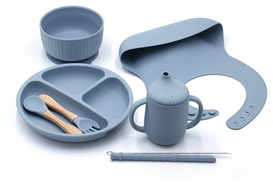 Идея для подарка: Силиконовый набор детской посуды Pixi голубой