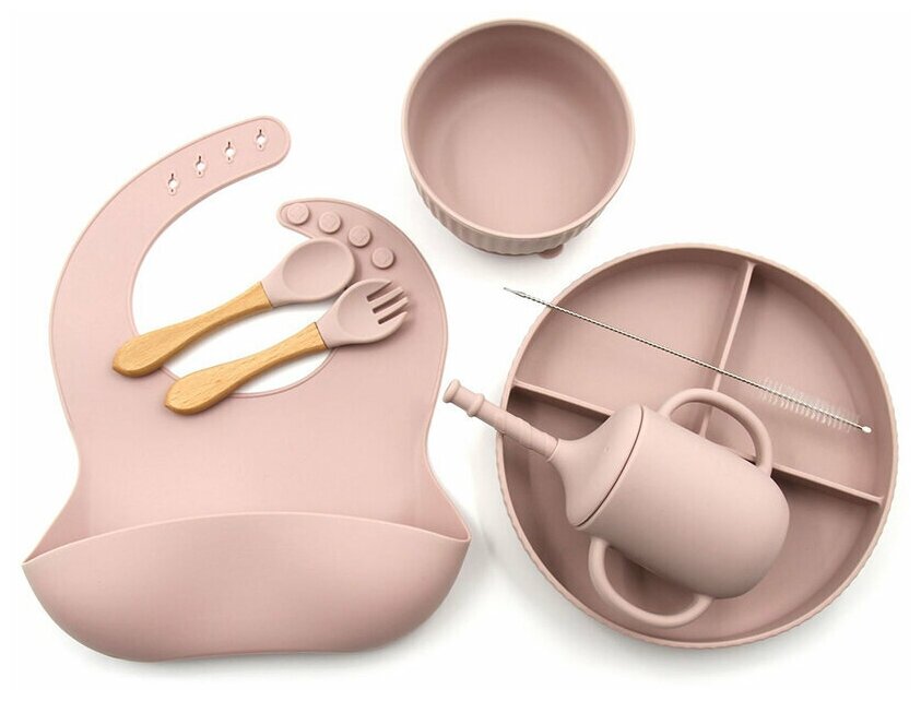 Идея для подарка: Силиконовый набор детской посуды Pixi розовый