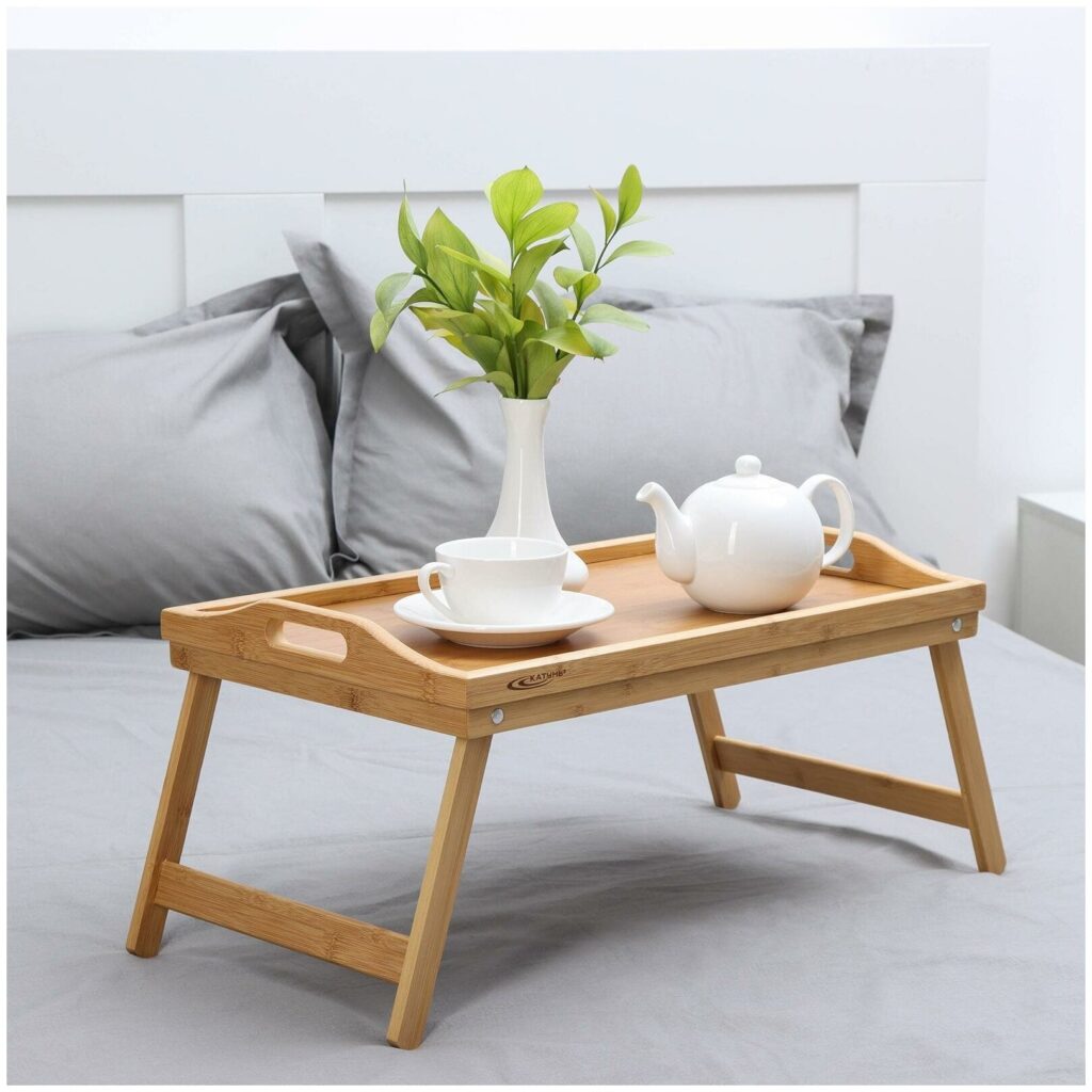 Идея для подарка: Складной столик поднос деревянный / Столик бамбуковый / Столик складной в кровать с ножками /