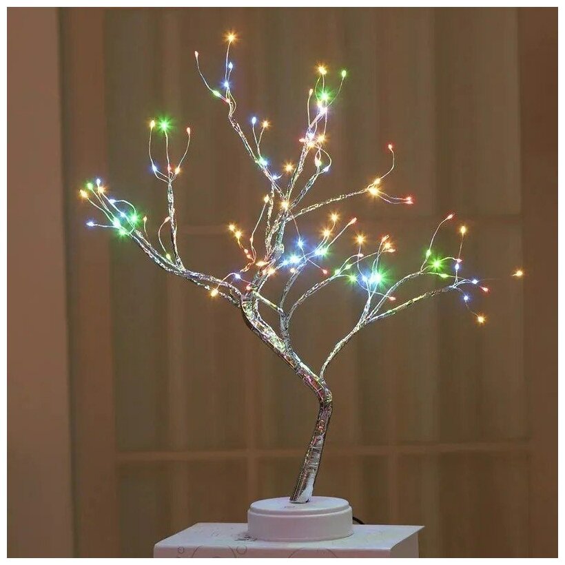 Идея для подарка: Светильник настольный LED в виде дерева / Лампа настольная LED, серебряное, красные сердечки огоньки