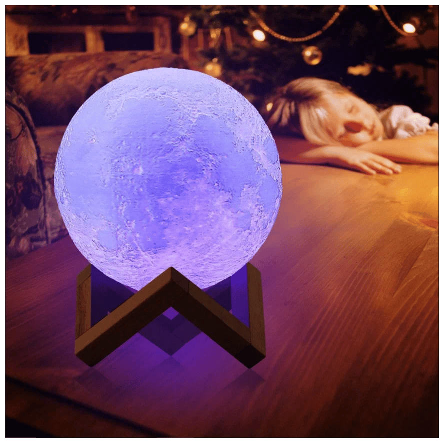Идея для подарка: Светильник-ночник 3D шар Луна , на деревянной подставке с пультом управления, 15 см