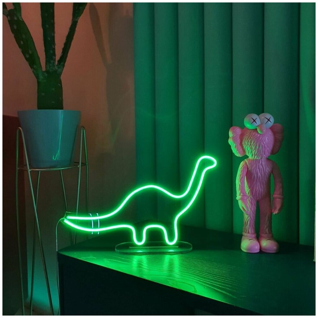 Идея для подарка: Светильник "Неоновый динозавр", неоновая вывеска, гибкий неон, ночник