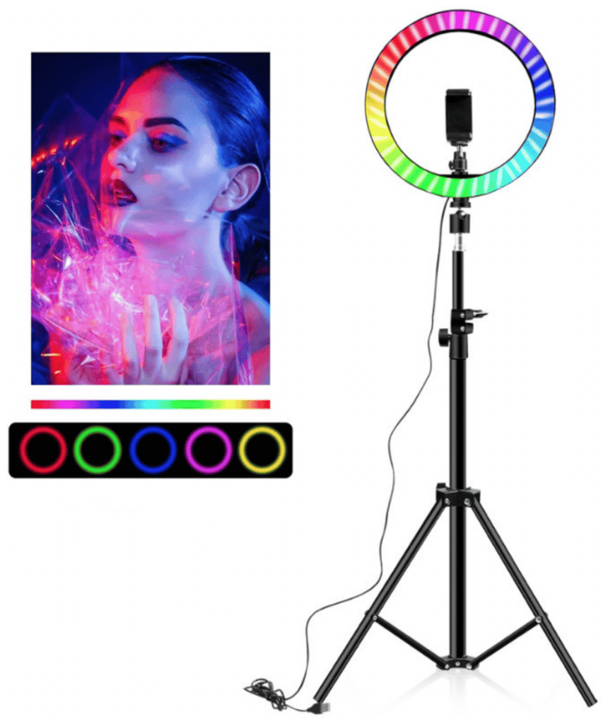 Идея для подарка: Светодиодная кольцевая лампа MJ 33 см, разноцветная кольцевая лампа, лампа из тик тока, для селфи на штативе 210см, Modern life