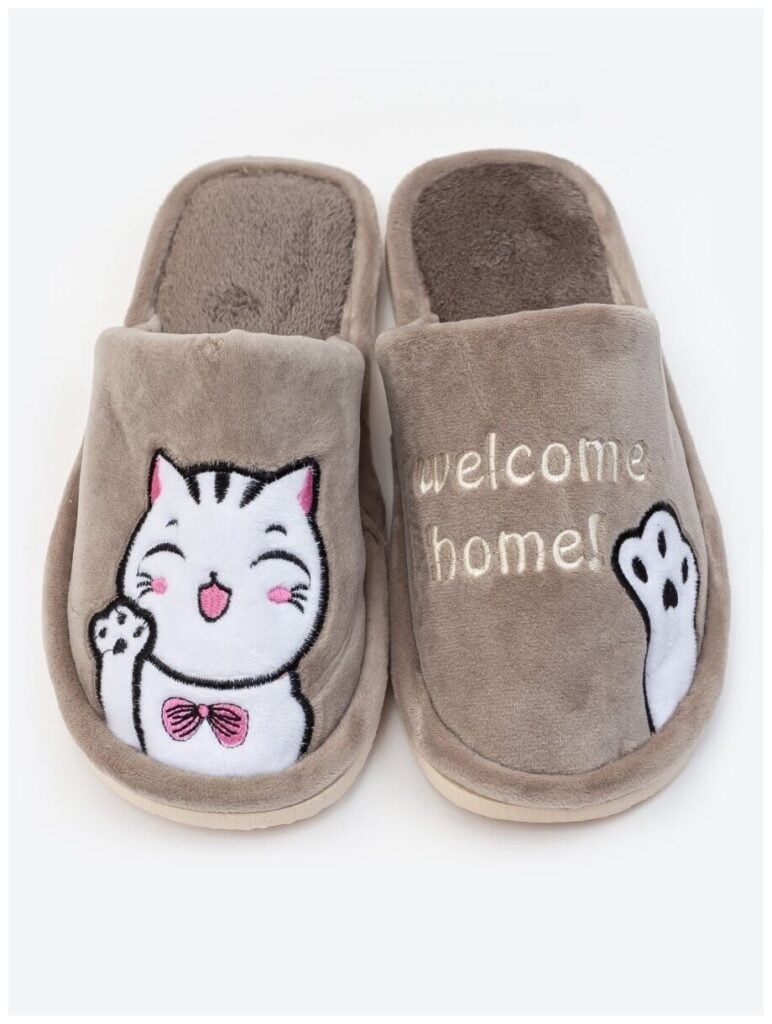 Идея для подарка: Тапочки домашние женские ALPAKA store с котом, домашняя обувь, тапки с ушками, женская обувь с мехом кот, размер 36-37, подарки для женщины