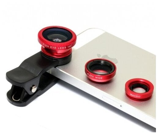 Идея для подарка: Универсальный цифровой объектив PA04 для телефона 3 в 1 на клипсе черно-красный