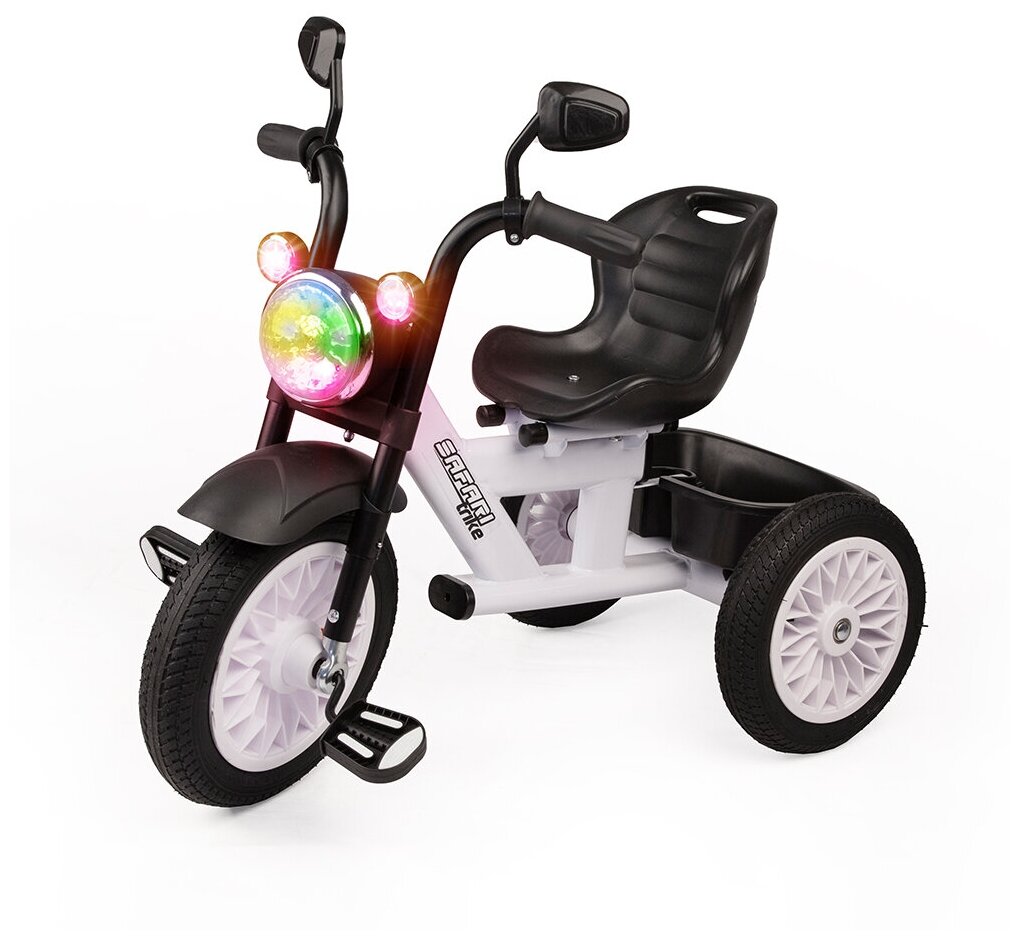 Идея для подарка: Велосипед детский трехколесный со светом и звуком, резиновые безвоздушные колеса, белый