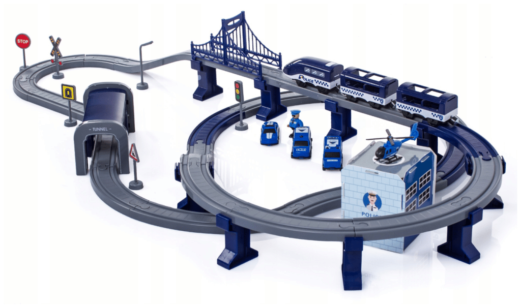 Идея для подарка: Железная дорога конструктор Полицейская станция с туннелем 92 элемента