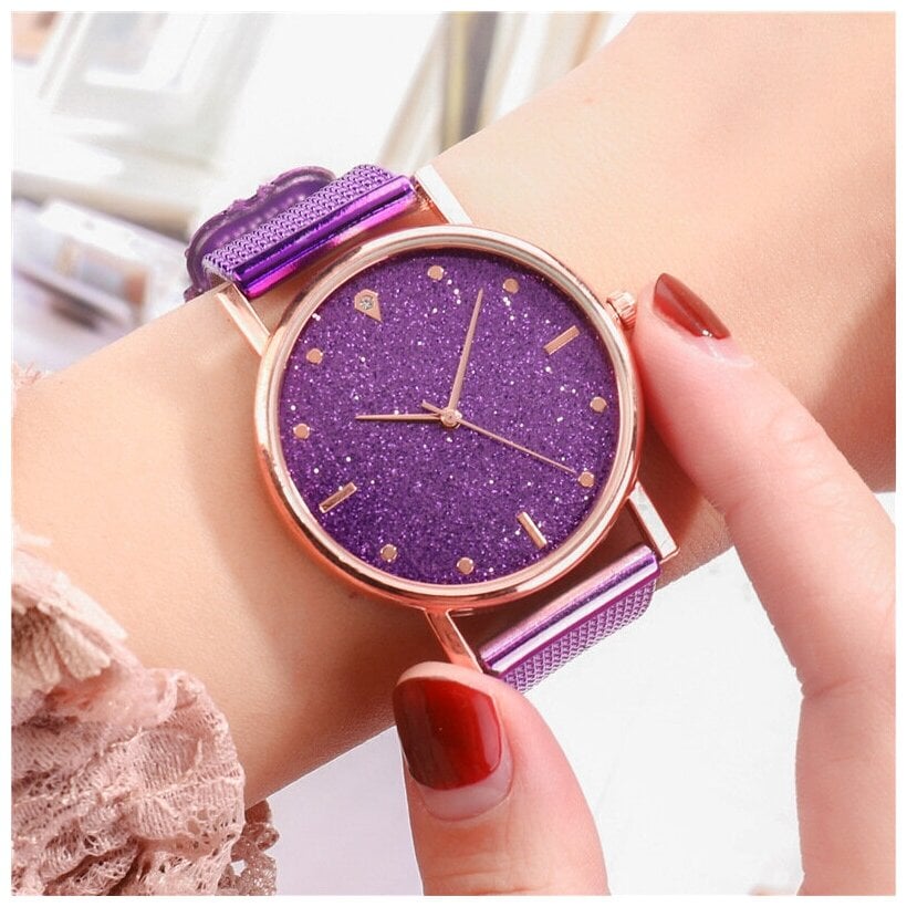 Идея для подарка женщине: Часы женские наручные кварцевые фиолетовые стильные, часы на руку