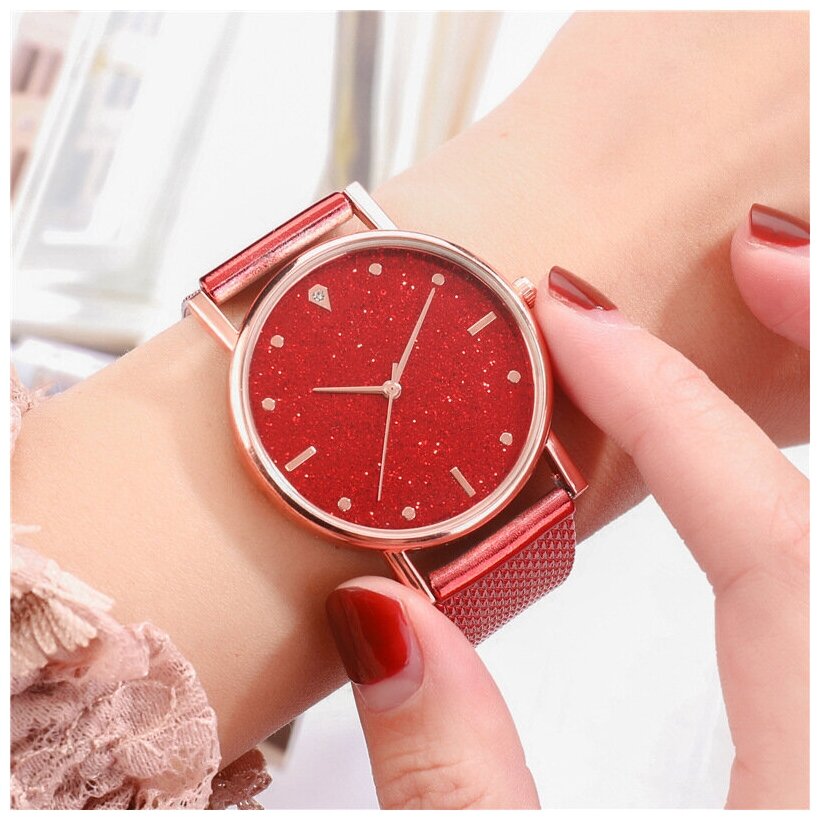 Идея для подарка женщине: Часы женские наручные кварцевые красные стильные, часы на руку