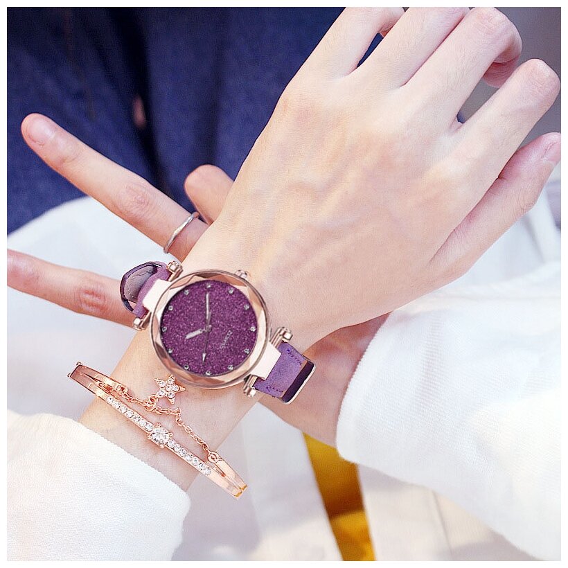 Идея для подарка женщине: Женские кварцевые наручные часы/ Фиолетовый цвет