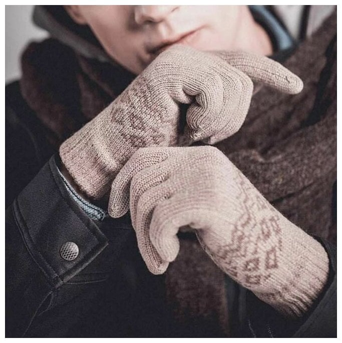 Идея для подарка: Зимние перчатки Xiaomi для сенсорных экранов FO Touch Wool Gloves Khaki / Теплые трикотажные перчатки мужские, женские / Термоперчатки