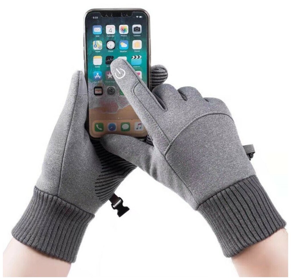 Идея для подарка: Зимние теплые флисовые перчатки Grand Price для сенсорного экрана, серый